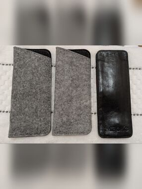 Gray Felt and Black Leather Eyeglass Sleeves - Set of 3